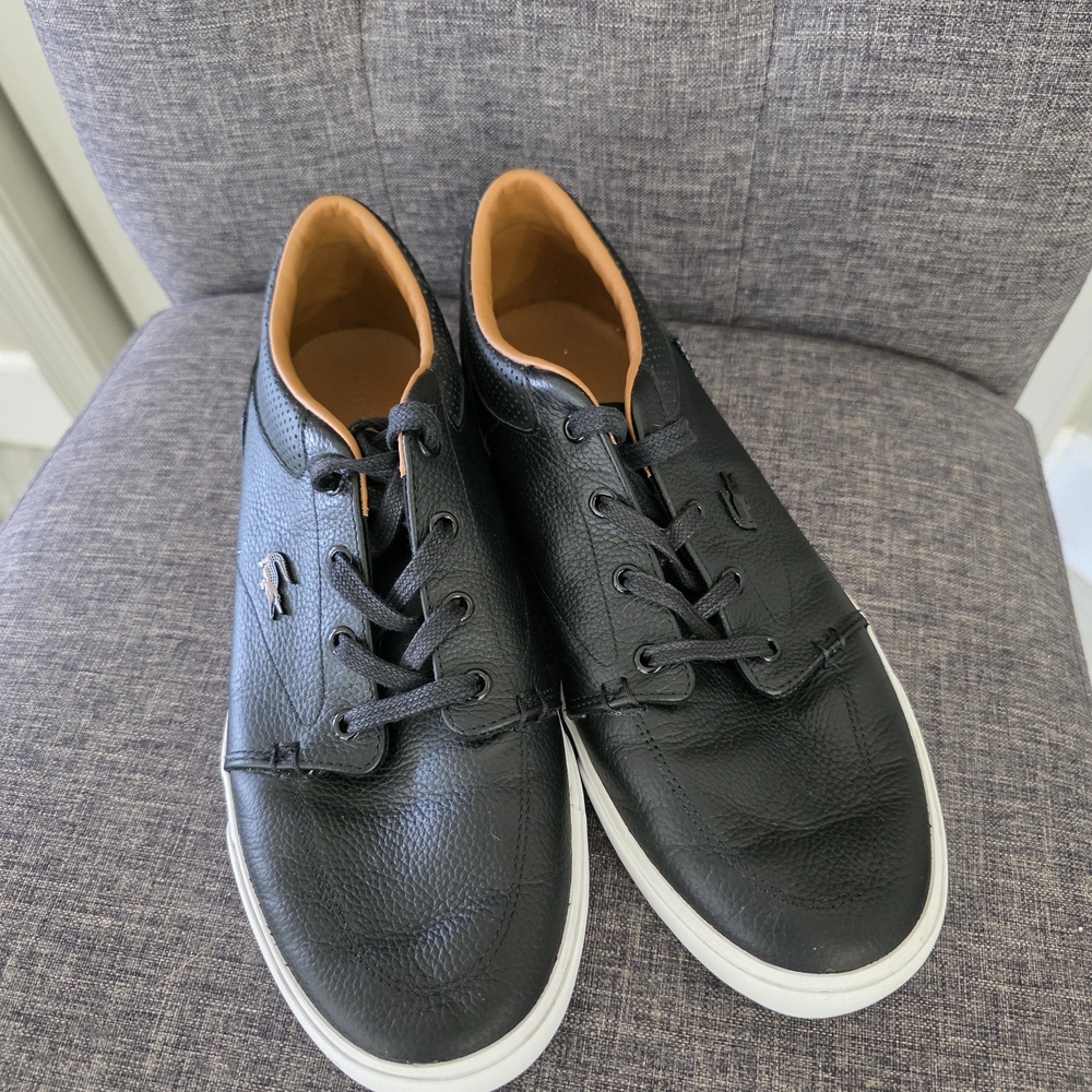 Lacoste Black Leather Sneakers with Tan Interior